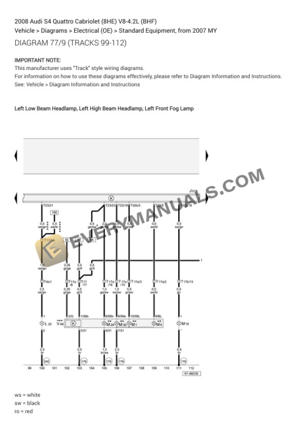 Audi S4 Quattro Cabriolet (8HE) 2008 Electrical Diagrams V8-4.2L (BHF) 6 Audi S4 Quattro Cabriolet (8HE) 2008 Electrical Diagrams V8-4.2L (BHF) - Image 4