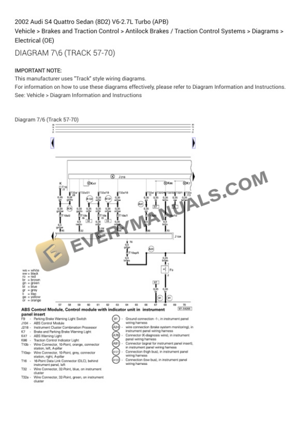 Audi S4 Quattro Sedan (8D2) 2002 Electrical Diagrams V6-2.7L Turbo (APB) 6 Audi S4 Quattro Sedan (8D2) 2002 Electrical Diagrams V6-2.7L Turbo (APB) - Image 4