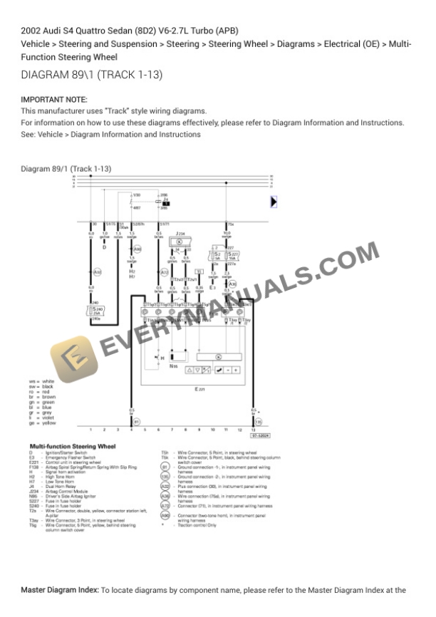 Audi S4 Quattro Sedan (8D2) 2002 Electrical Diagrams V6-2.7L Turbo (APB) 7 Audi S4 Quattro Sedan (8D2) 2002 Electrical Diagrams V6-2.7L Turbo (APB) - Image 5