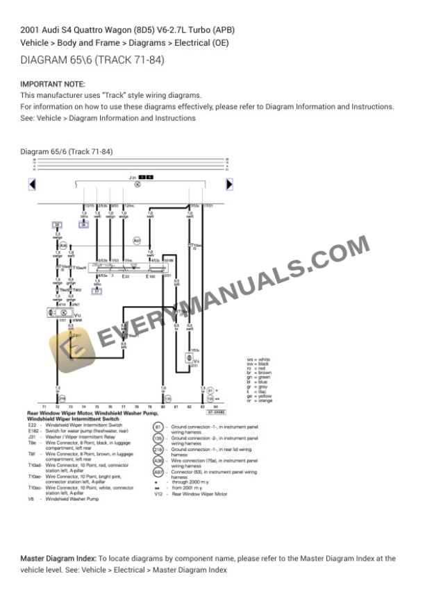 Audi S4 Quattro Wagon (8D5) 2001 Electrical Diagrams V6-2.7L Turbo (APB) 5 Audi S4 Quattro Wagon (8D5) 2001 Electrical Diagrams V6-2.7L Turbo (APB) - Image 3