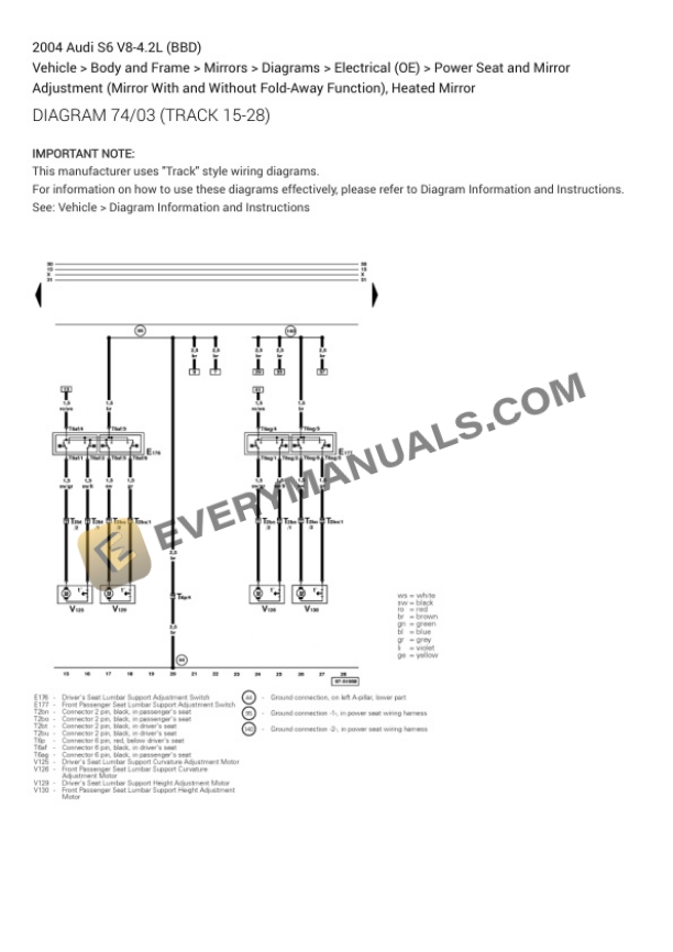 Audi S6 2004 Electrical Diagrams V8-4.2L (BBD) 7 Audi S6 2004 Electrical Diagrams V8-4.2L (BBD) - Image 5