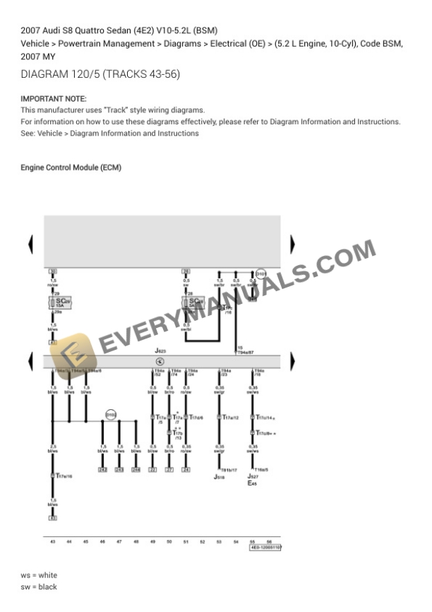 Audi S8 Quattro Sedan (4E2) 2007 Electrical Diagrams V10-5.2L (BSM) 6 Audi S8 Quattro Sedan (4E2) 2007 Electrical Diagrams V10-5.2L (BSM) - Image 4