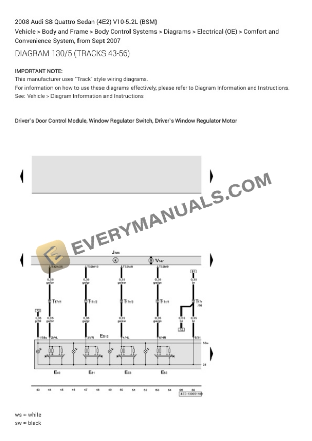Audi S8 Quattro Sedan (4E2) 2008 Electrical Diagrams V10-5.2L (BSM) 7 Audi S8 Quattro Sedan (4E2) 2008 Electrical Diagrams V10-5.2L (BSM) - Image 5