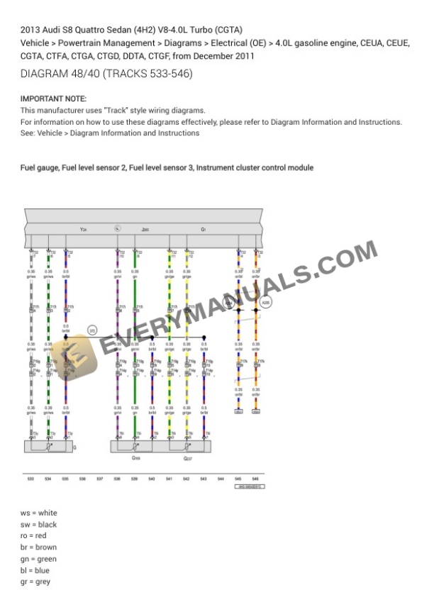 Audi S8 Quattro Sedan (4H2) 2013 Electrical Diagrams V8-4.0L Turbo (CGTA) 6 Audi S8 Quattro Sedan (4H2) 2013 Electrical Diagrams V8-4.0L Turbo (CGTA) - Image 4