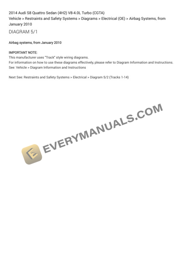 Audi S8 Quattro Sedan (4H2) 2014 Electrical Diagrams V8-4.0L Turbo (CGTA) 6 Audi S8 Quattro Sedan (4H2) 2014 Electrical Diagrams V8-4.0L Turbo (CGTA) - Image 4