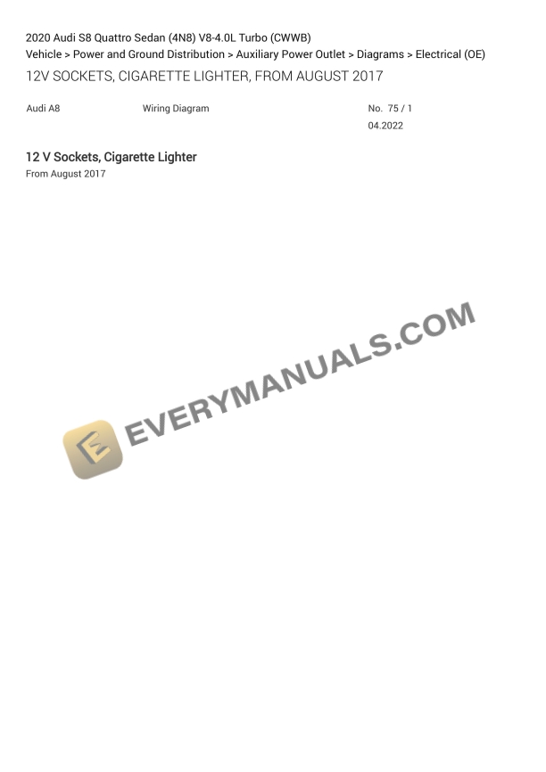 Audi S8 Quattro Sedan (4N8) 2020 Electrical Diagrams V8-4.0L Turbo (CWWB)