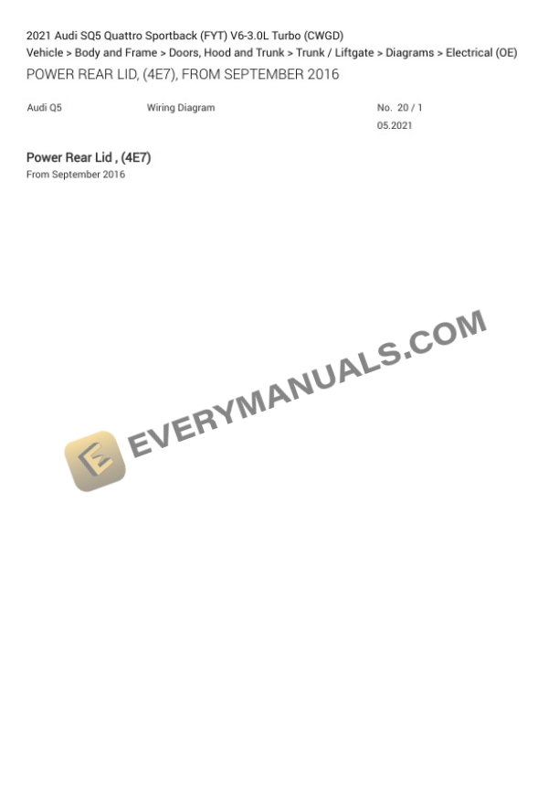 Audi SQ5 Quattro Sportback (FYT) 2021 Electrical Diagrams V6-3.0L Turbo (CWGD) 5 Audi SQ5 Quattro Sportback (FYT) 2021 Electrical Diagrams V6-3.0L Turbo (CWGD) - Image 3