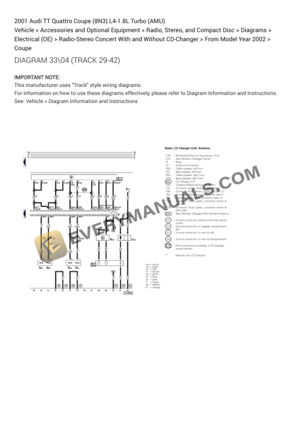 Audi TT Quattro Coupe (8N3) 2001 Electrical Diagrams L4-1.8L Turbo (AMU) 6 Audi TT Quattro Coupe (8N3) 2001 Electrical Diagrams L4-1.8L Turbo (AMU) - Image 4