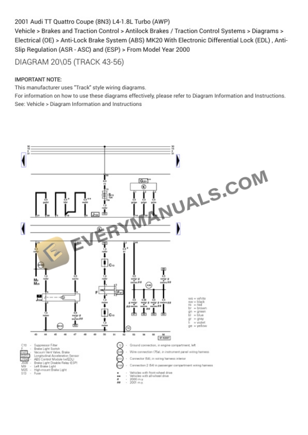 Audi TT Quattro Coupe (8N3) 2001 Electrical Diagrams L4-1.8L Turbo (AWP) 4 Audi TT Quattro Coupe (8N3) 2001 Electrical Diagrams L4-1.8L Turbo (AWP) - Image 2