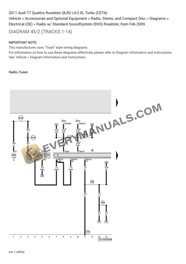 Audi TT Quattro Roadster (8J9) 2011 Electrical Diagrams L4-2.0L Turbo (CETA) 4 Audi TT Quattro Roadster (8J9) 2011 Electrical Diagrams L4-2.0L Turbo (CETA) - Image 2