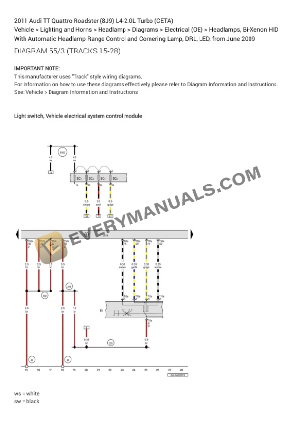 Audi TT Quattro Roadster (8J9) 2011 Electrical Diagrams L4-2.0L Turbo (CETA) 7 Audi TT Quattro Roadster (8J9) 2011 Electrical Diagrams L4-2.0L Turbo (CETA) - Image 5
