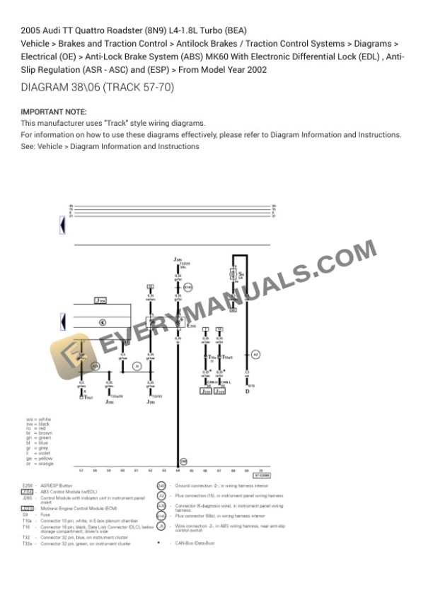 Audi TT Quattro Roadster (8N9) 2005 Electrical Diagrams L4-1.8L Turbo (BEA) 7 Audi TT Quattro Roadster (8N9) 2005 Electrical Diagrams L4-1.8L Turbo (BEA) - Image 5
