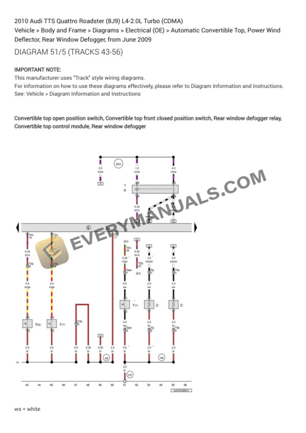 Audi TTS Quattro Roadster (8J9) 2010 Electrical Diagrams L4-2.0L Turbo (CDMA) 7 Audi TTS Quattro Roadster (8J9) 2010 Electrical Diagrams L4-2.0L Turbo (CDMA) - Image 5