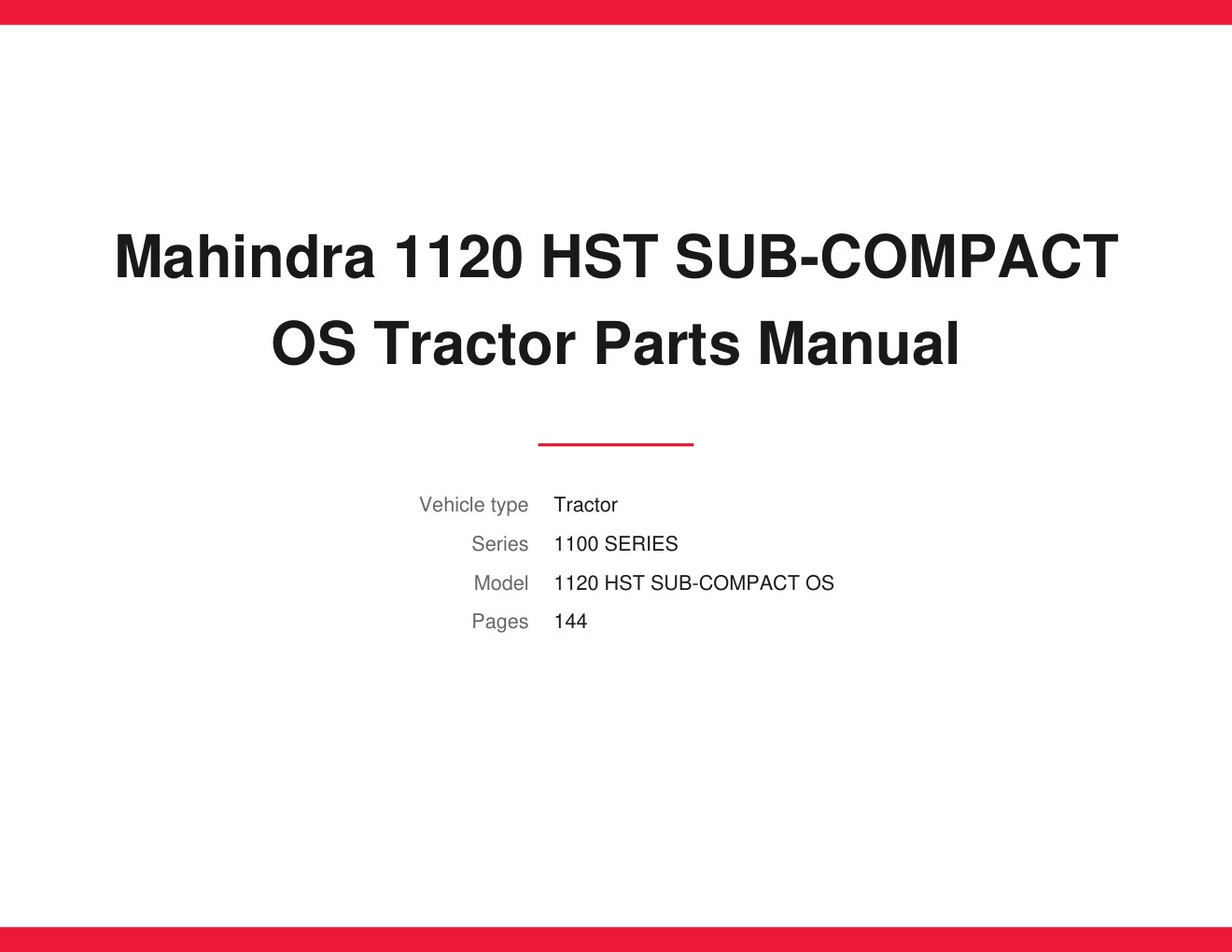 Mahindra 1120 HST SUB-COMPACT OS Tractor Parts Manual