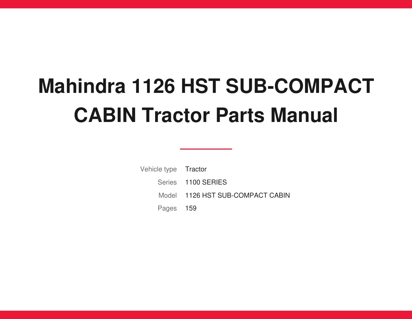 Mahindra 1126 HST SUB-COMPACT CABIN Tractor Parts Manual