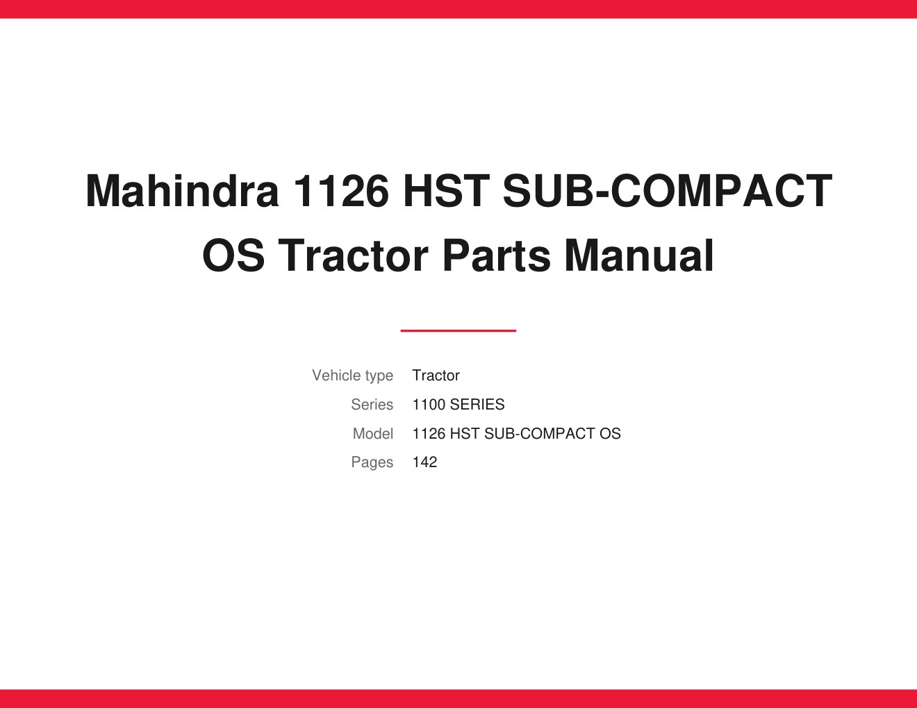 Mahindra 1126 HST SUB-COMPACT OS Tractor Parts Manual