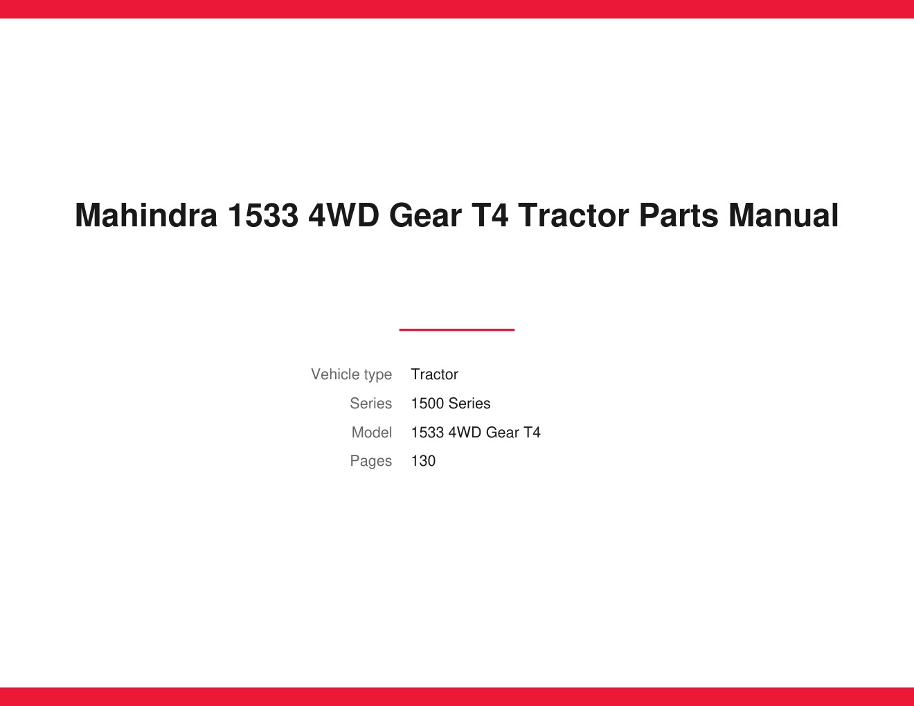 Mahindra 1533 4WD Gear T4 Tractor Parts Manual