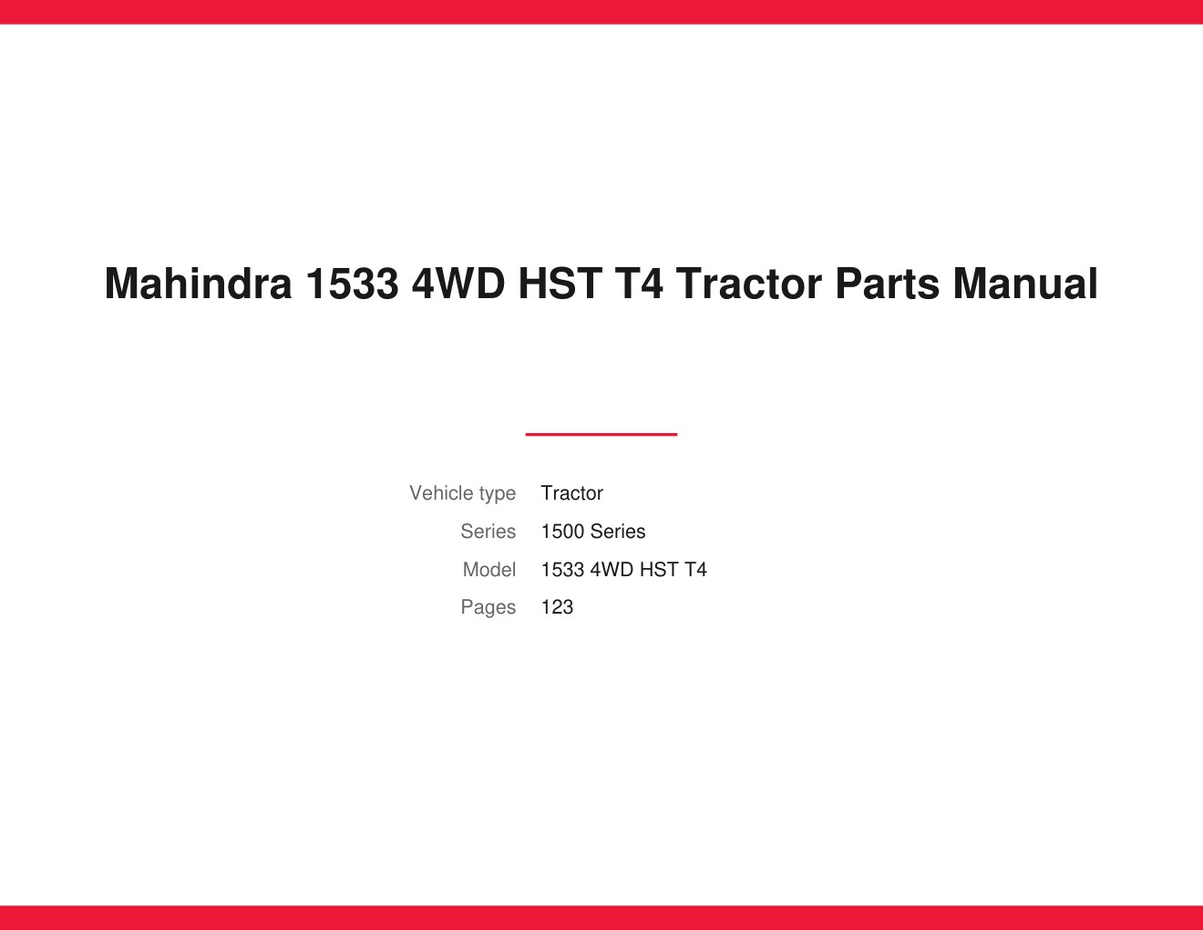 Mahindra 1533 4WD HST T4 Tractor Parts Manual