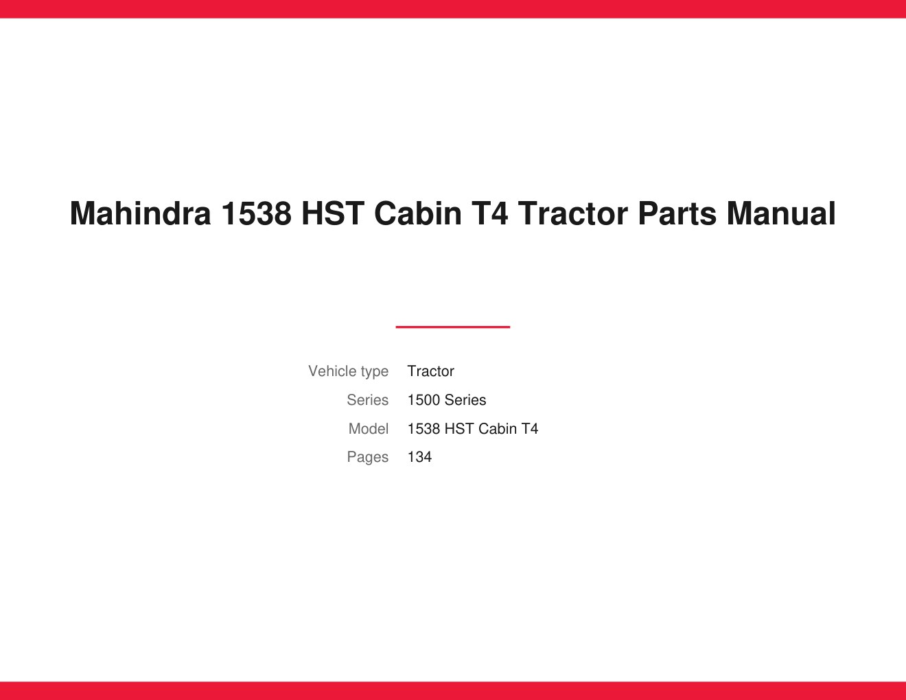 Mahindra 1538 HST Cabin T4 Tractor Parts Manual 1 Mahindra 1538 HST Cabin T4 Tractor Parts Manual