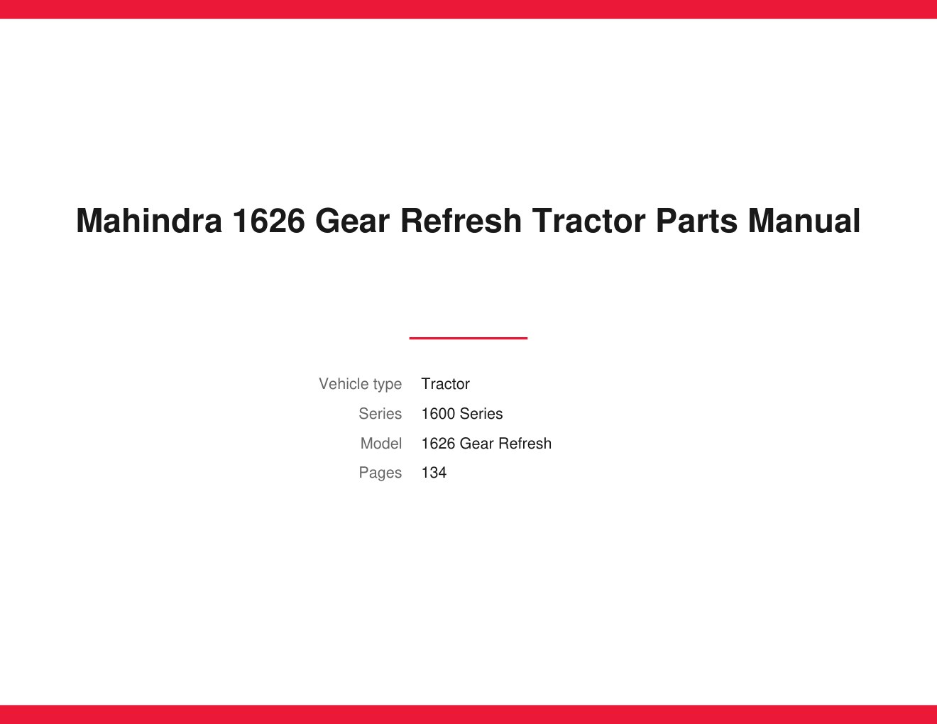 Mahindra 1626 Gear Refresh Tractor Parts Manual