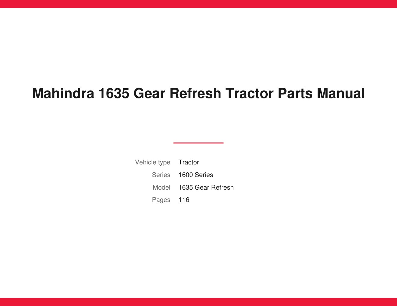 Mahindra 1635 Gear Refresh Tractor Parts Manual