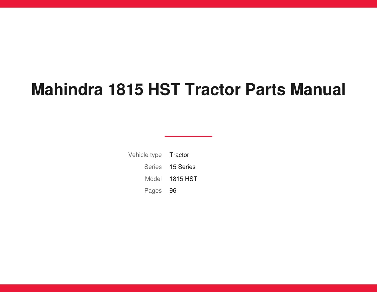 Mahindra 1815 HST Tractor Parts Manual