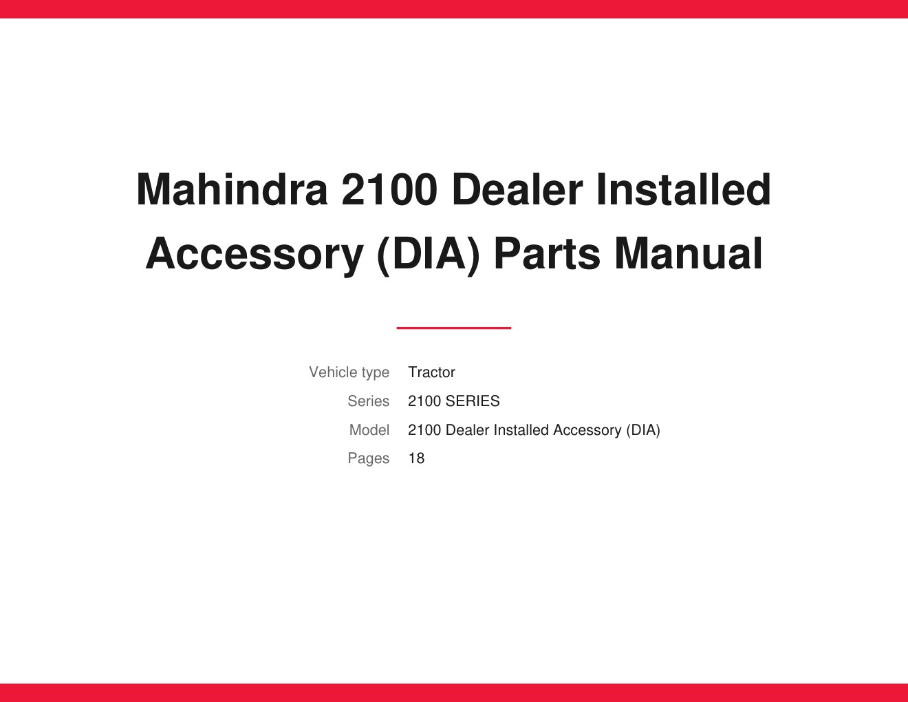 Mahindra 2100 Dealer Installed Accessory (DIA) Parts Manual