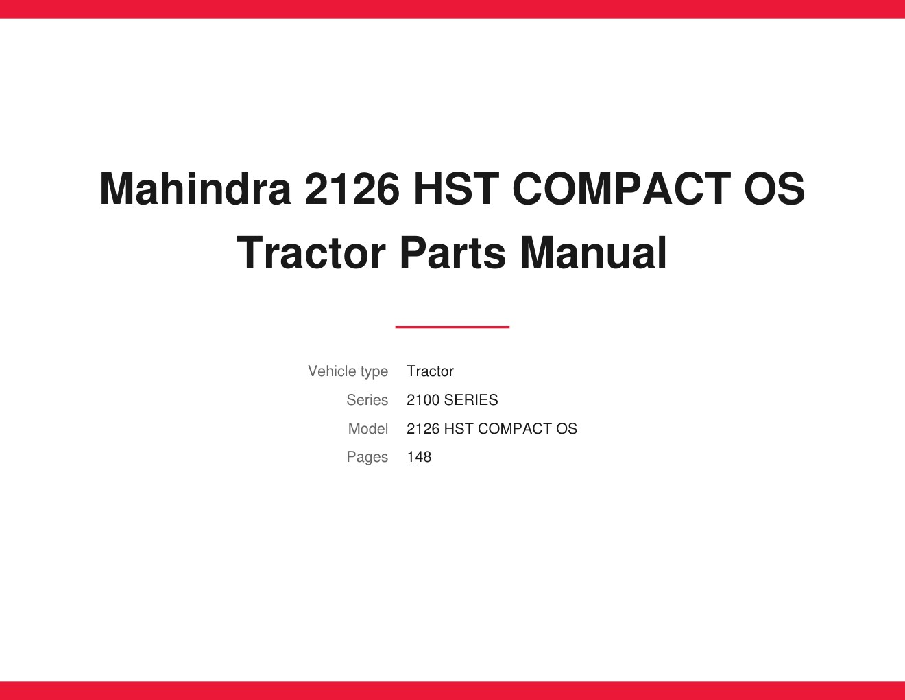 Mahindra 2126 HST COMPACT OS Tractor Parts Manual