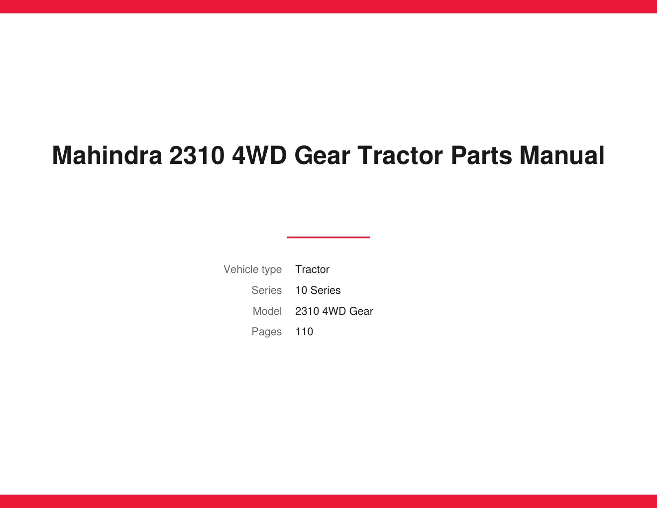 Mahindra 2310 4WD Gear Tractor Parts Manual 1 Mahindra 2310 4WD Gear Tractor Parts Manual