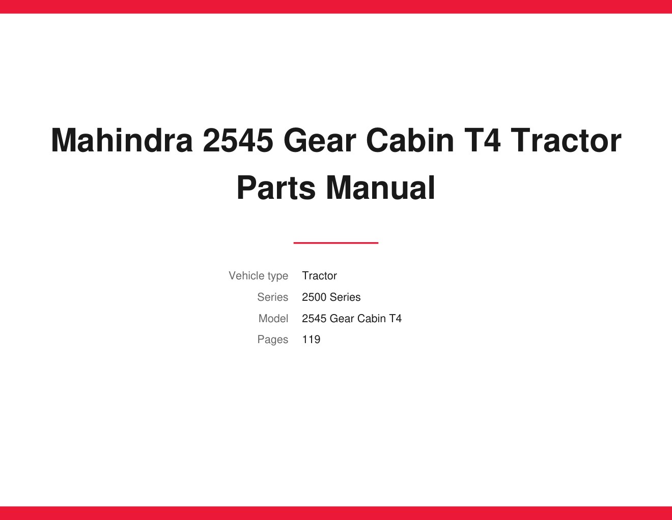 Mahindra 2545 Gear Cabin T4 Tractor Parts Manual