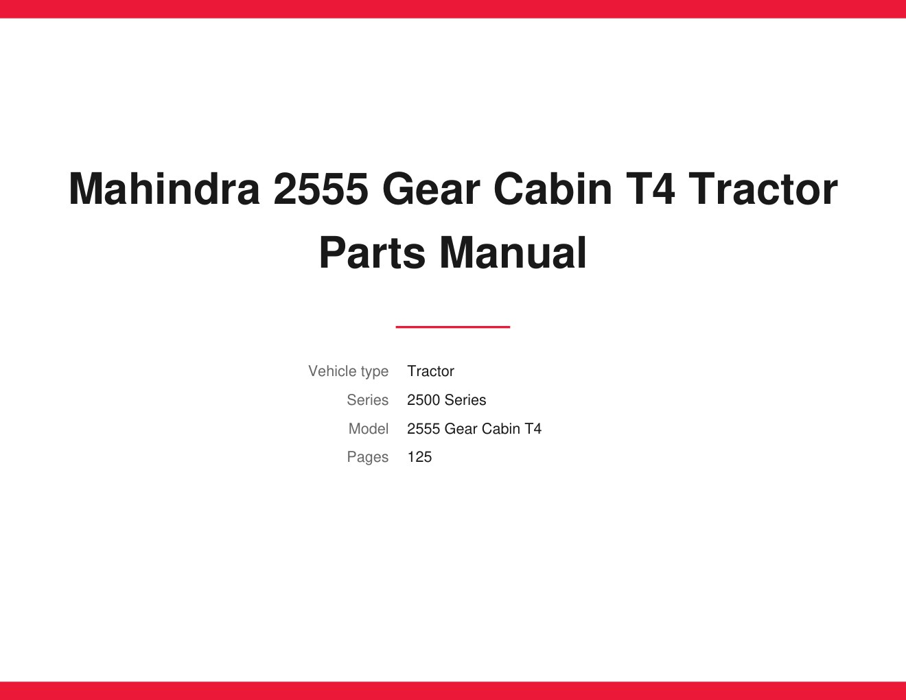 Mahindra 2555 Gear Cabin T4 Tractor Parts Manual