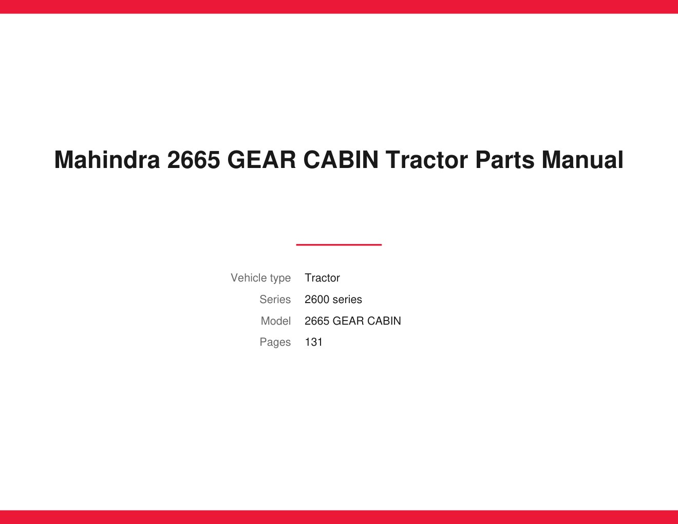 Mahindra 2665 GEAR CABIN Tractor Parts Manual 1 Mahindra 2665 GEAR CABIN Tractor Parts Manual