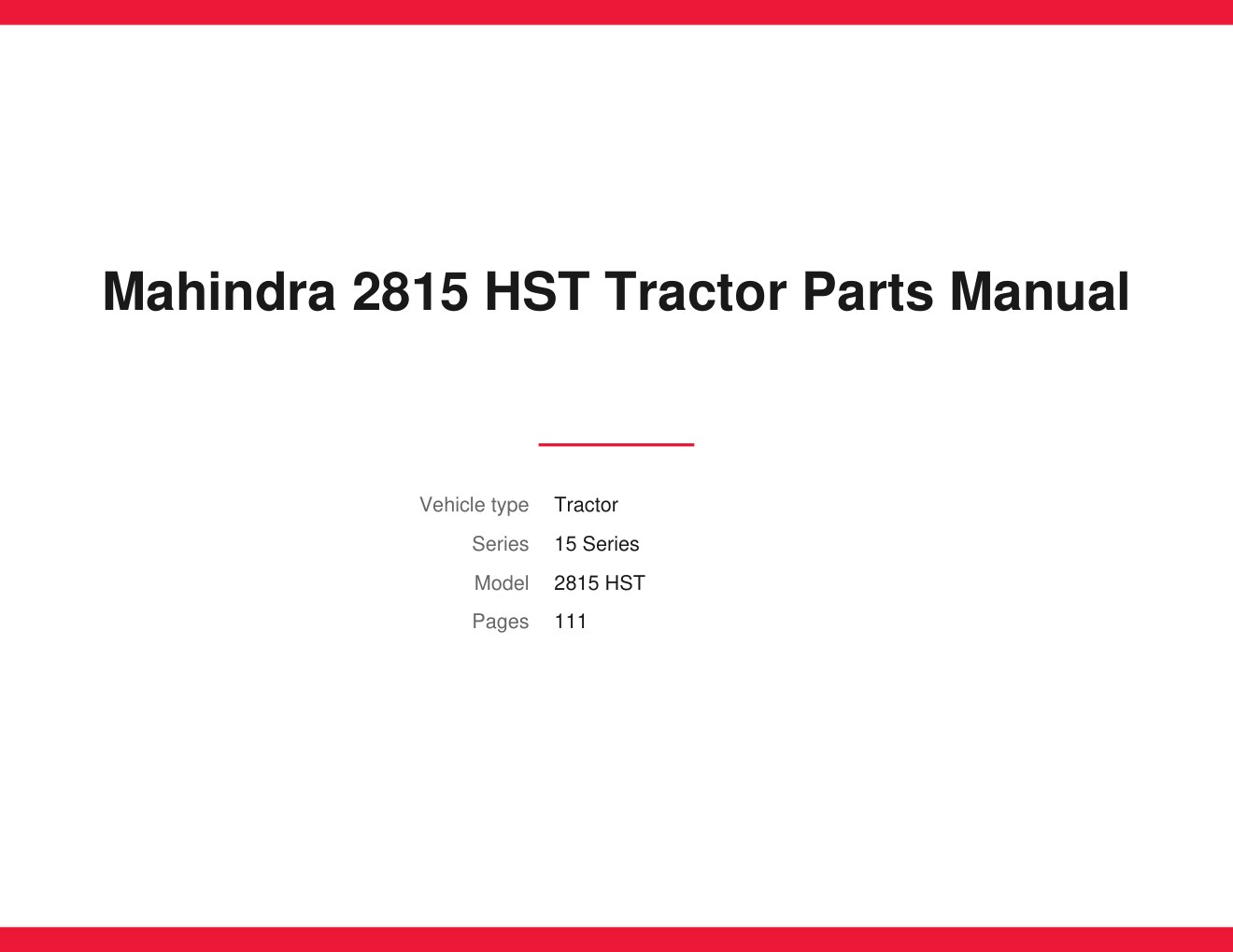Mahindra 2815 HST Tractor Parts Manual