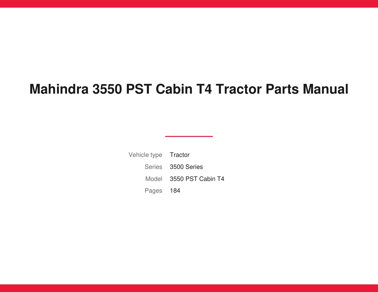 Mahindra 3550 PST Cabin T4 Tractor Parts Manual