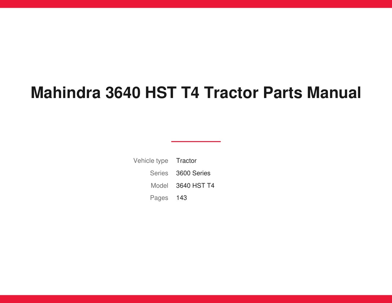 Mahindra 3640 HST T4 Tractor Parts Manual 1 Mahindra 3640 HST T4 Tractor Parts Manual