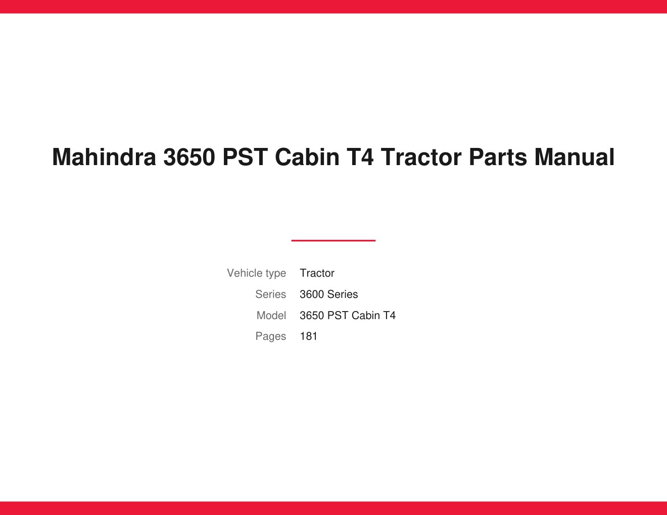 Mahindra 3650 PST Cabin T4 Tractor Parts Manual