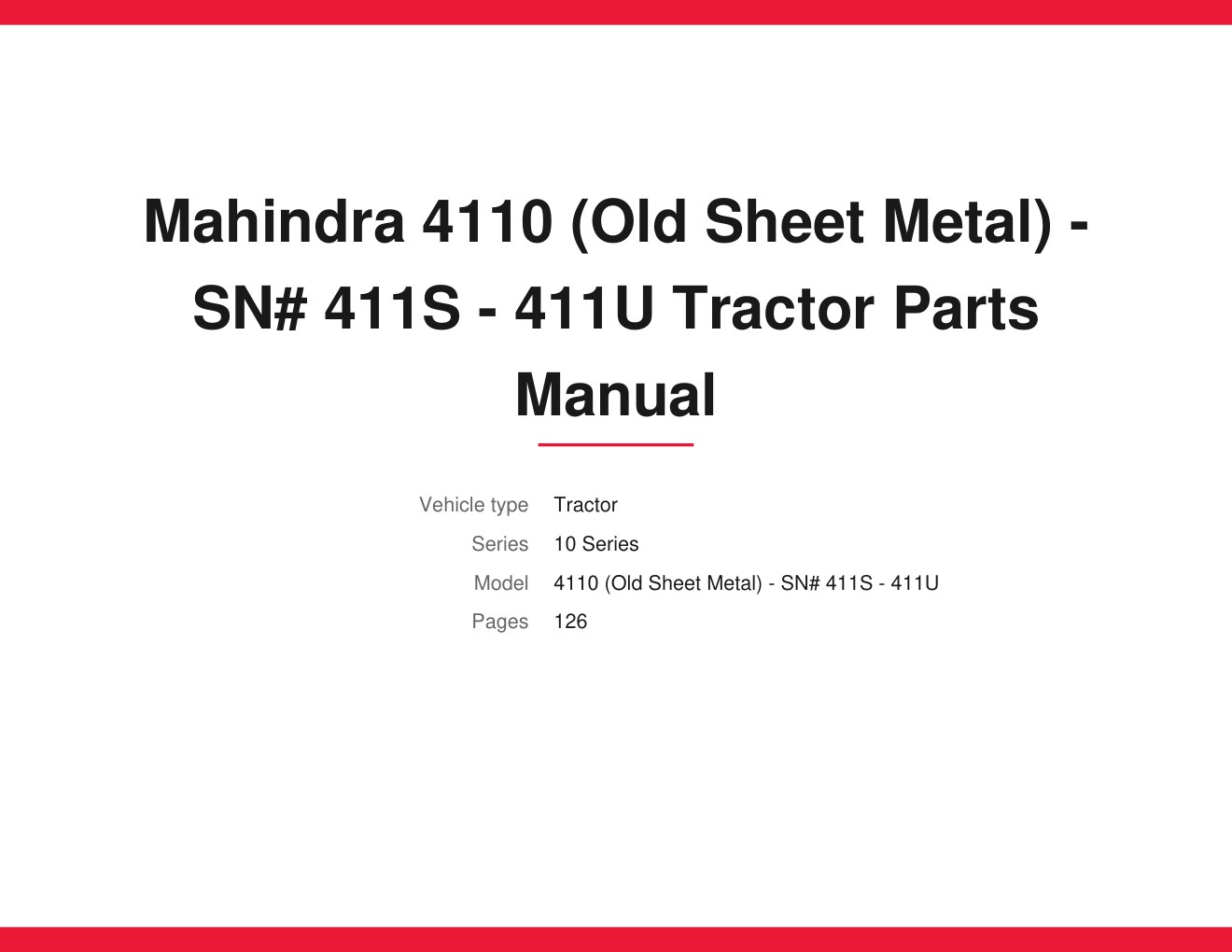 Mahindra 4110 (Old Sheet Metal) Tractor Parts Manual 1 Mahindra 4110 (Old Sheet Metal) Tractor Parts Manual