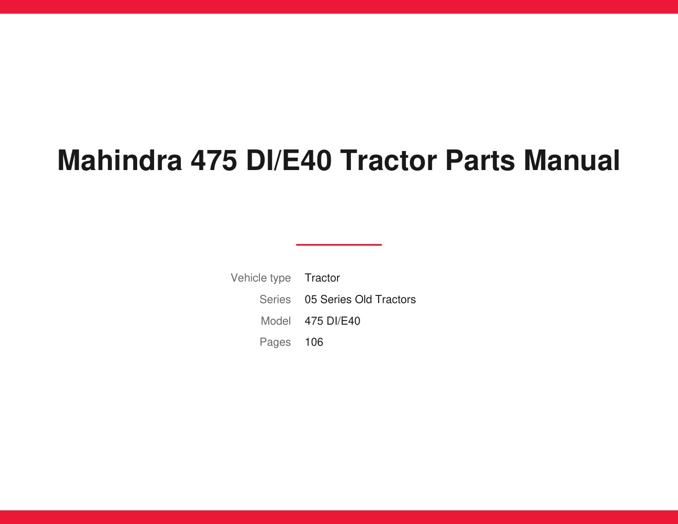 Mahindra 475 DI-E40 Tractor Parts Manual