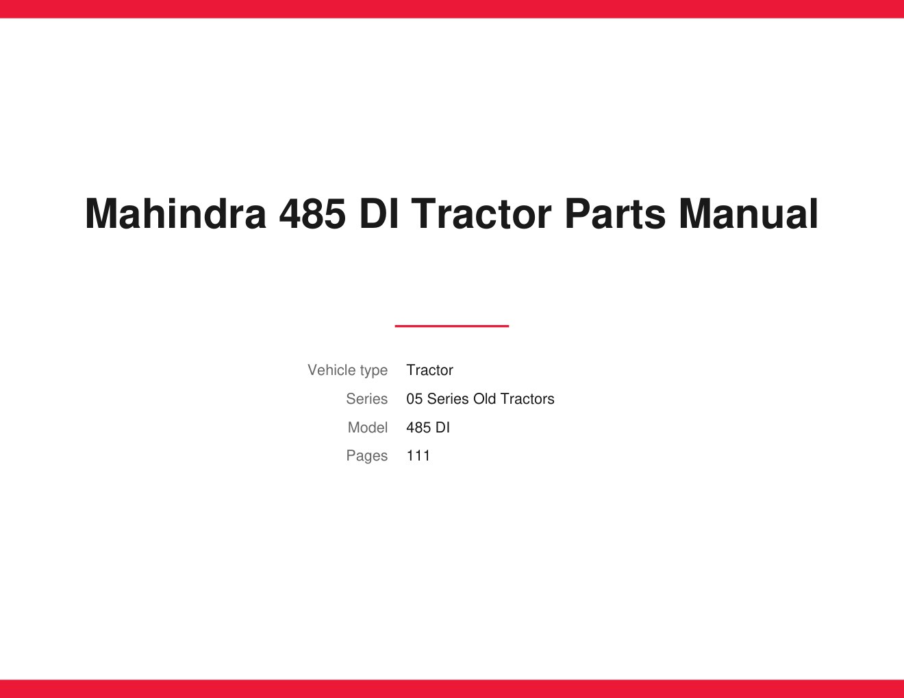 Mahindra 485 DI Tractor Parts Manual