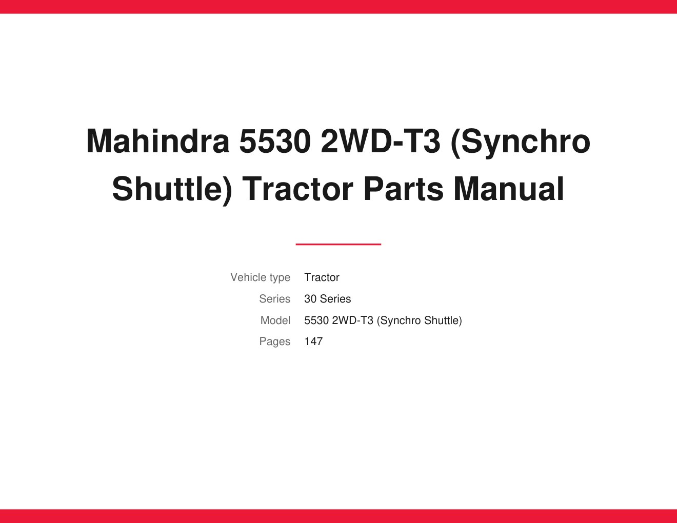 Mahindra 5530 2WD-T3 (Synchro Shuttle) Tractor Parts Manual