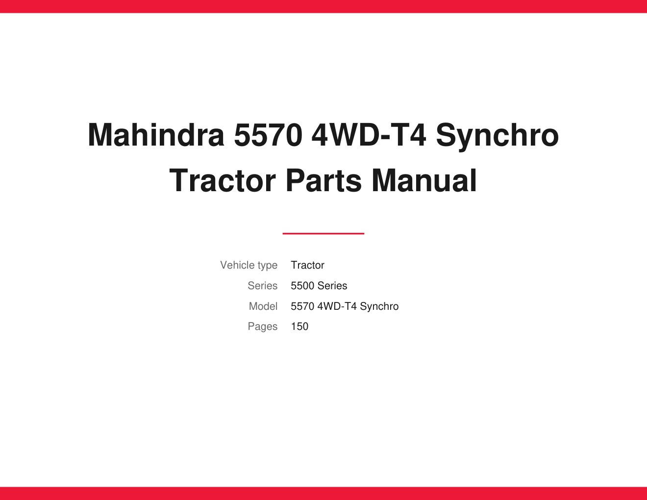 Mahindra 5570 4WD-T4 Synchro Tractor Parts Manual