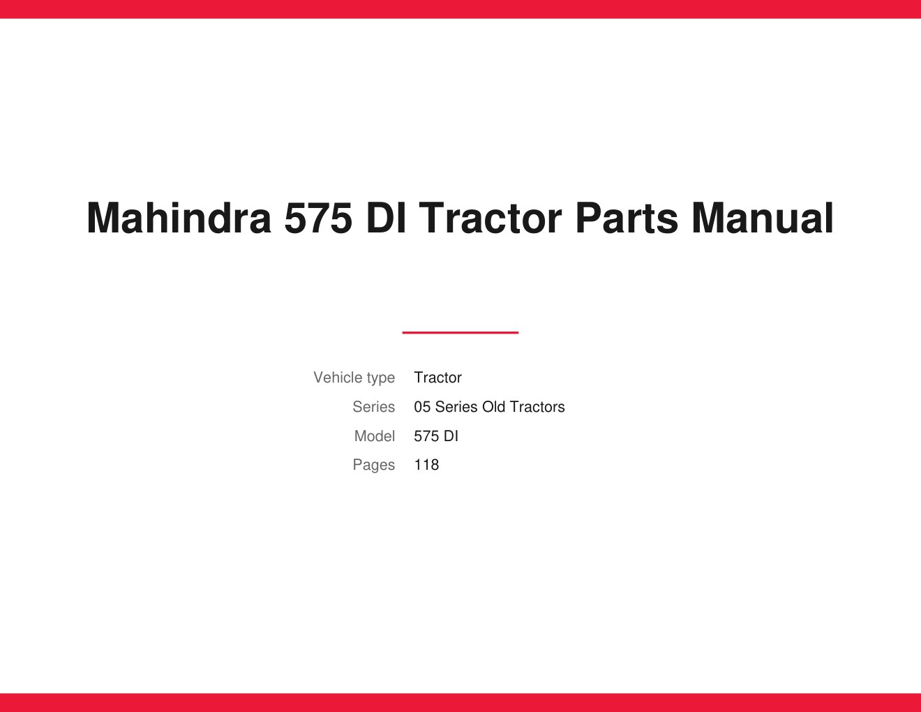 Mahindra 575 DI Tractor Parts Manual