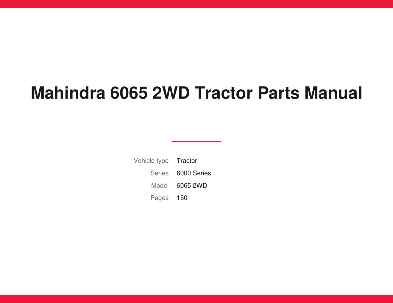 Mahindra 6065 2WD Tractor Parts Manual