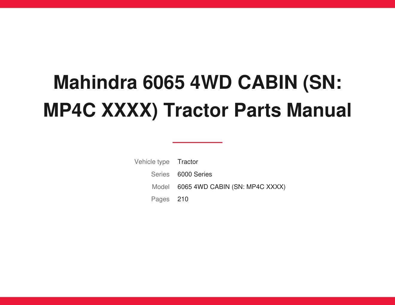 Mahindra 6065 4WD CABIN Tractor Parts Manual 1 Mahindra 6065 4WD CABIN Tractor Parts Manual