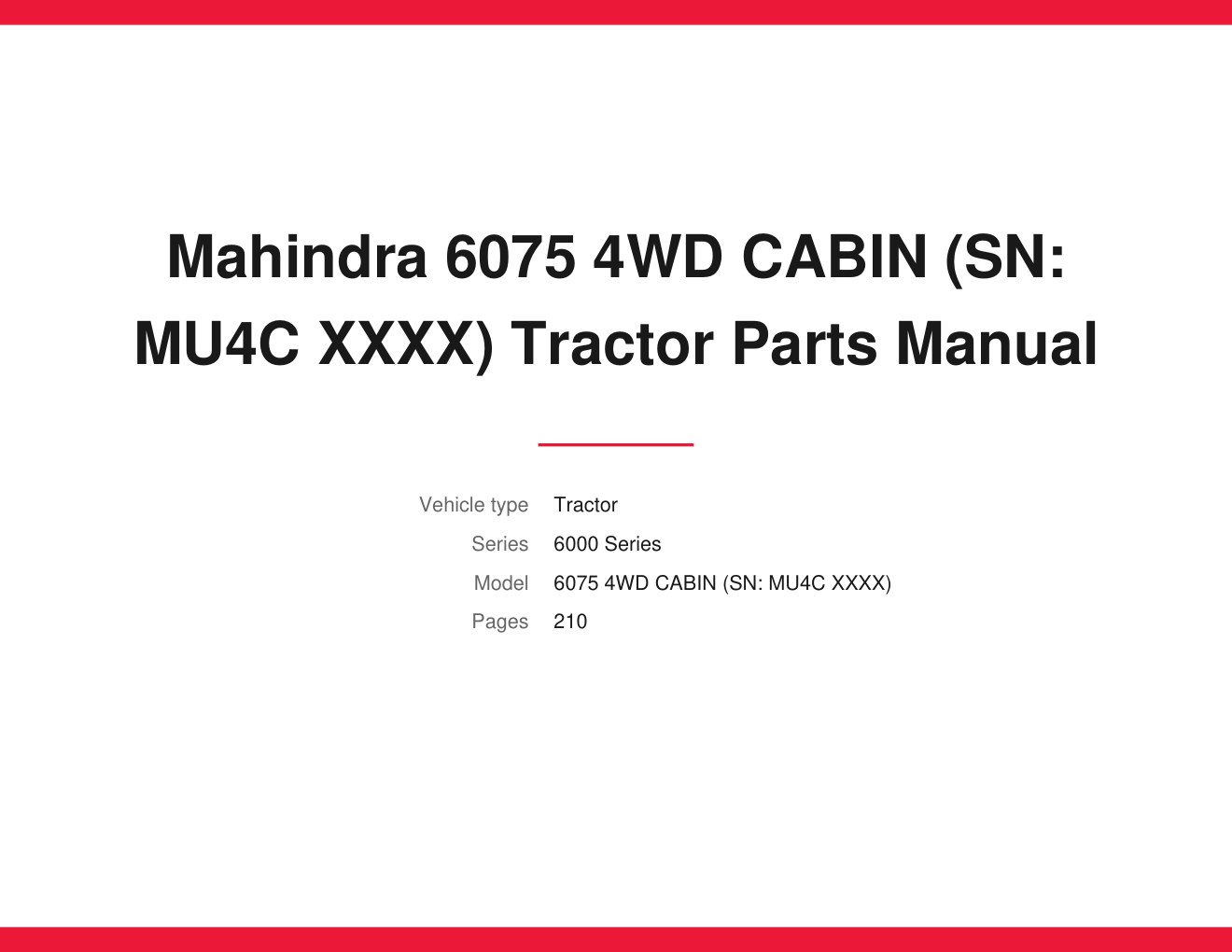 Mahindra 6075 4WD CABIN Tractor Parts Manual 1 Mahindra 6075 4WD CABIN Tractor Parts Manual