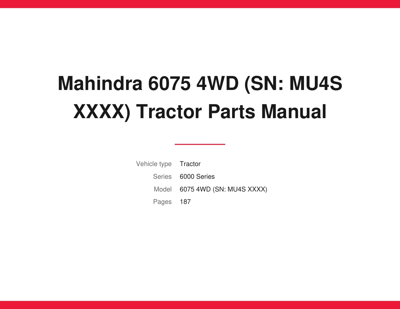 Mahindra 6075 4WD Tractor Parts Manual 1 Mahindra 6075 4WD Tractor Parts Manual
