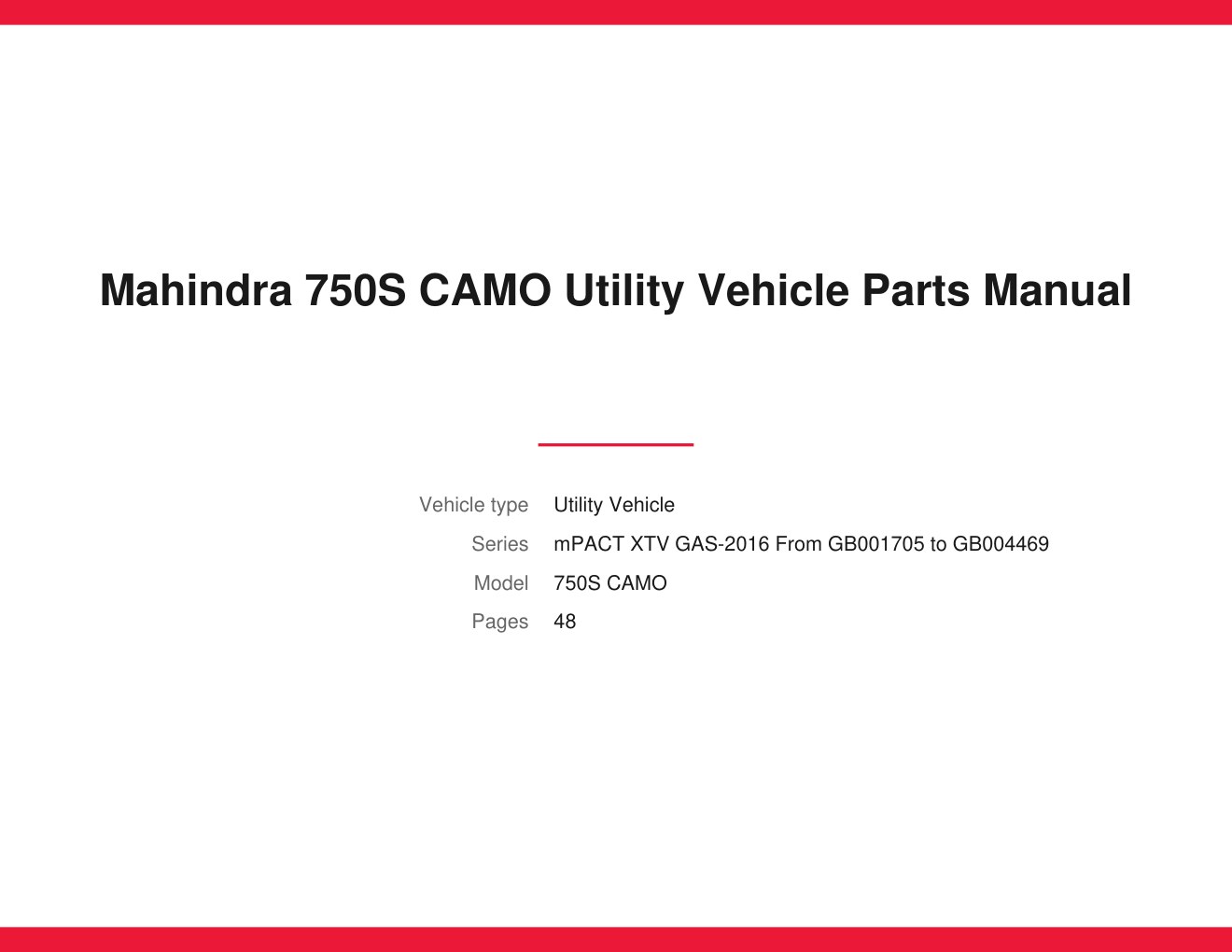 Mahindra 750S CAMO Utility Vehicle Parts Manual 1 Mahindra 750S CAMO Utility Vehicle Parts Manual
