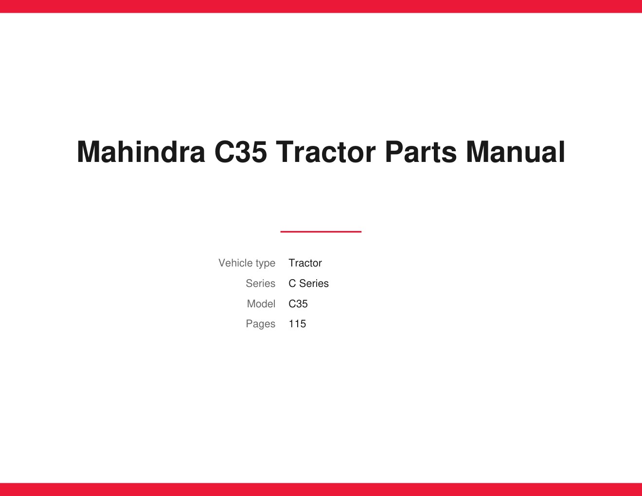 Mahindra C35 Tractor Parts Manual