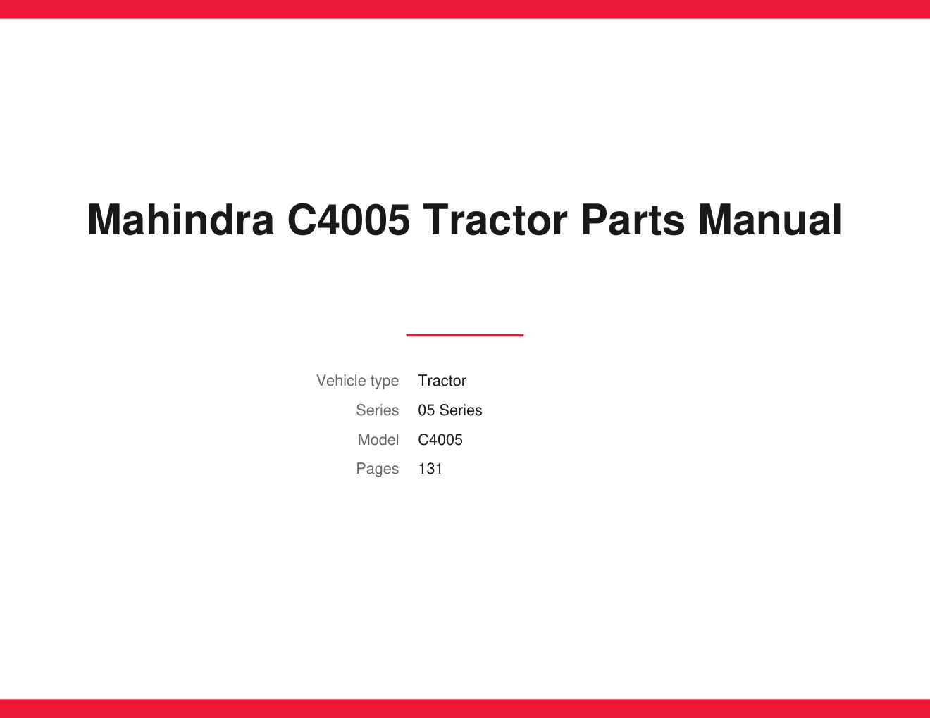 Mahindra C4005 Tractor Parts Manual