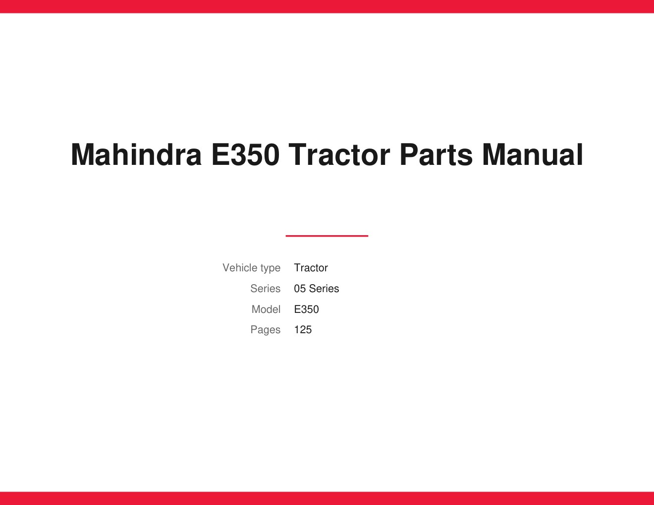 Mahindra E350 Tractor Parts Manual